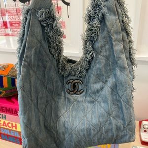 Auth Chanel denim hobo bag